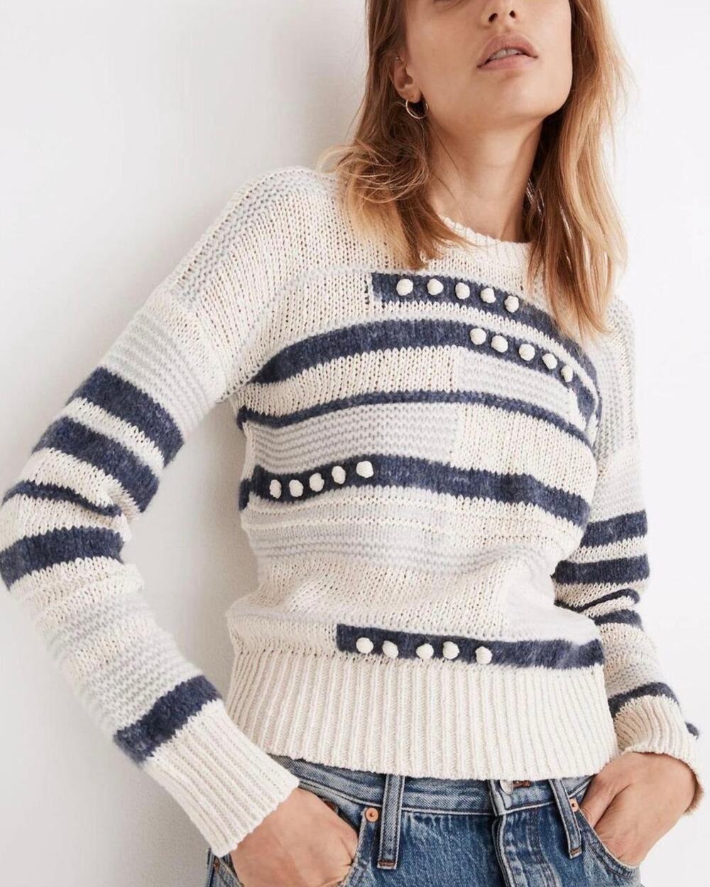 Madewell Grandover Bobble Pullover Sweater Medium Coastal Nautical Preppy Knit